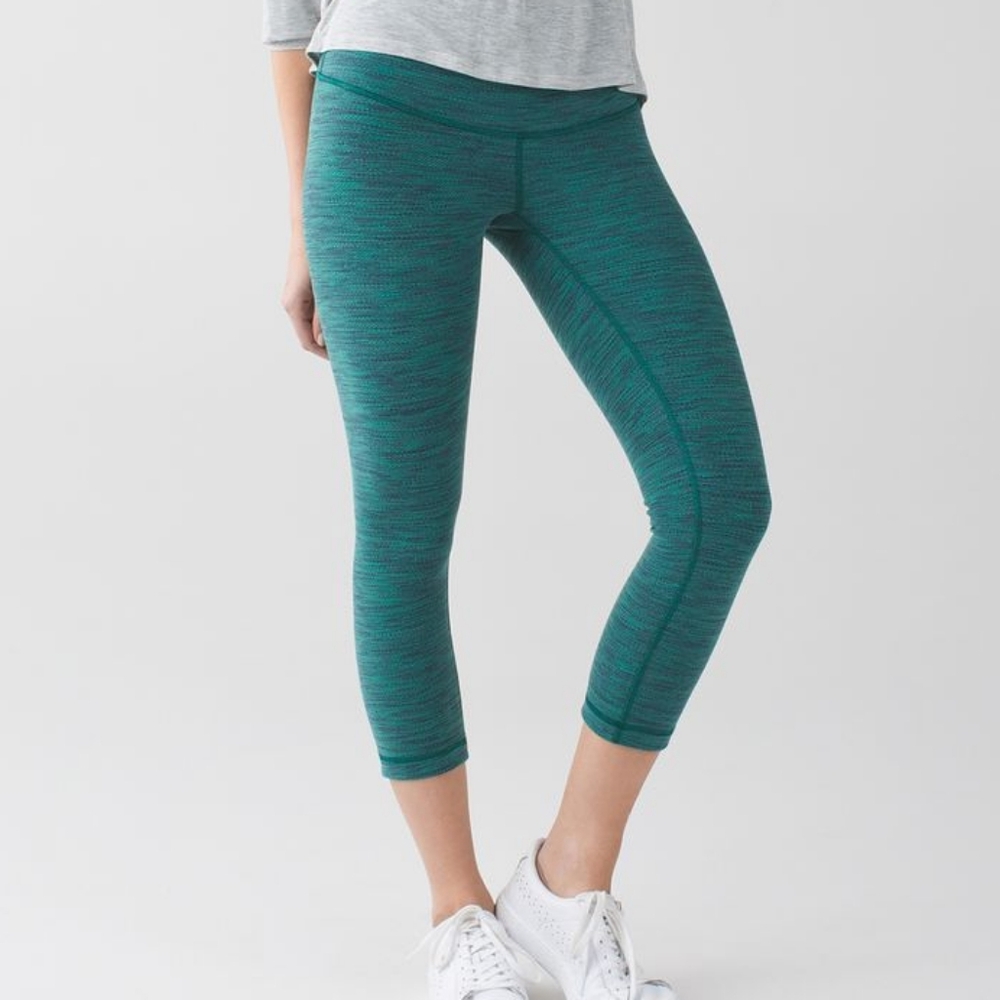 Lululemon Nulu Wunder Under Crop Space Dye Jungle Teal Leggings- Size 6